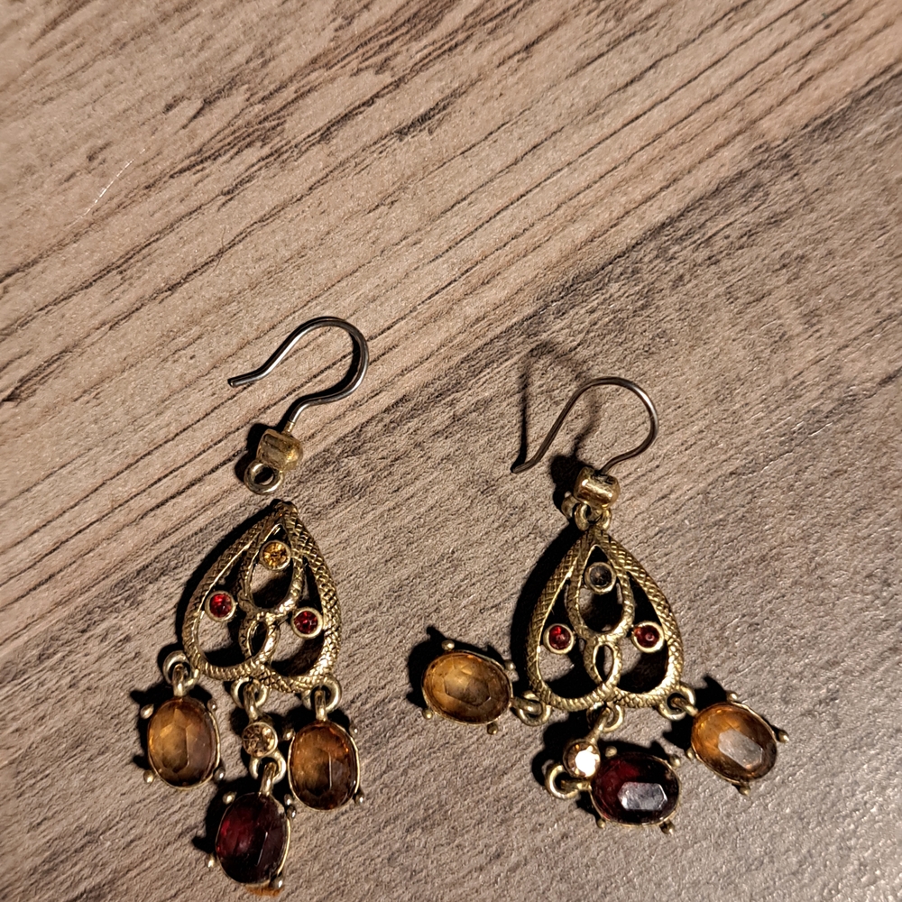 Vintage Gold and Brown Dangle Earrings